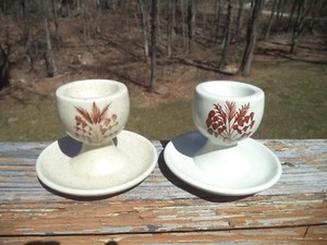 Two Portugal Secla "S" Pottery Ceramic Egg Cups Wheat Pattern