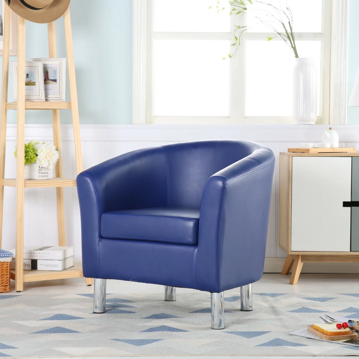 CAMDEN PREMIUM ROYAL BLUE LEATHER TUB CHAIR ARMCHAIR DINING LIVING ROOM OFFICE