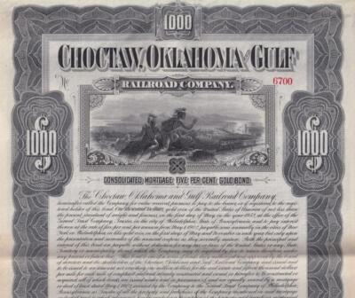 1902 Choctaw Oklahoma &amp; Gulf Railroad consolidated mortgage gold bond ...