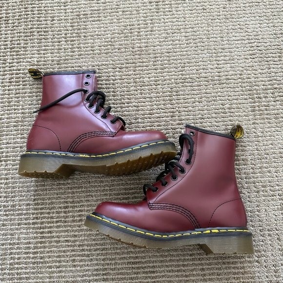 Dr. Marten 1460 Smooth Leather Lace Up Boots in Cherry Red Smooth