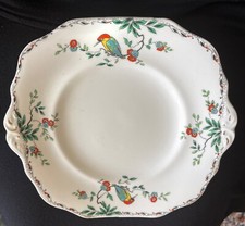 Art Deco RARE Wetley China Square Tea Cake Plate Woodpecker Bird And Flowers