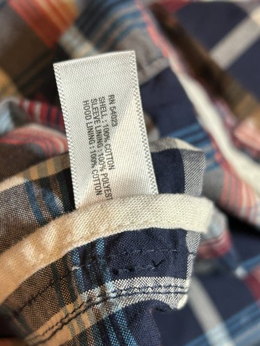 Gap Kids S 6/7 Multicolor Blue Plaid Pullover Hooded Spring Jacket - Picture 8 of 10
