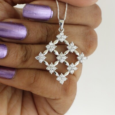 Square Shape Cluster Halo Pendant 1.00 CT Natural Round Diamond 14K White Gold