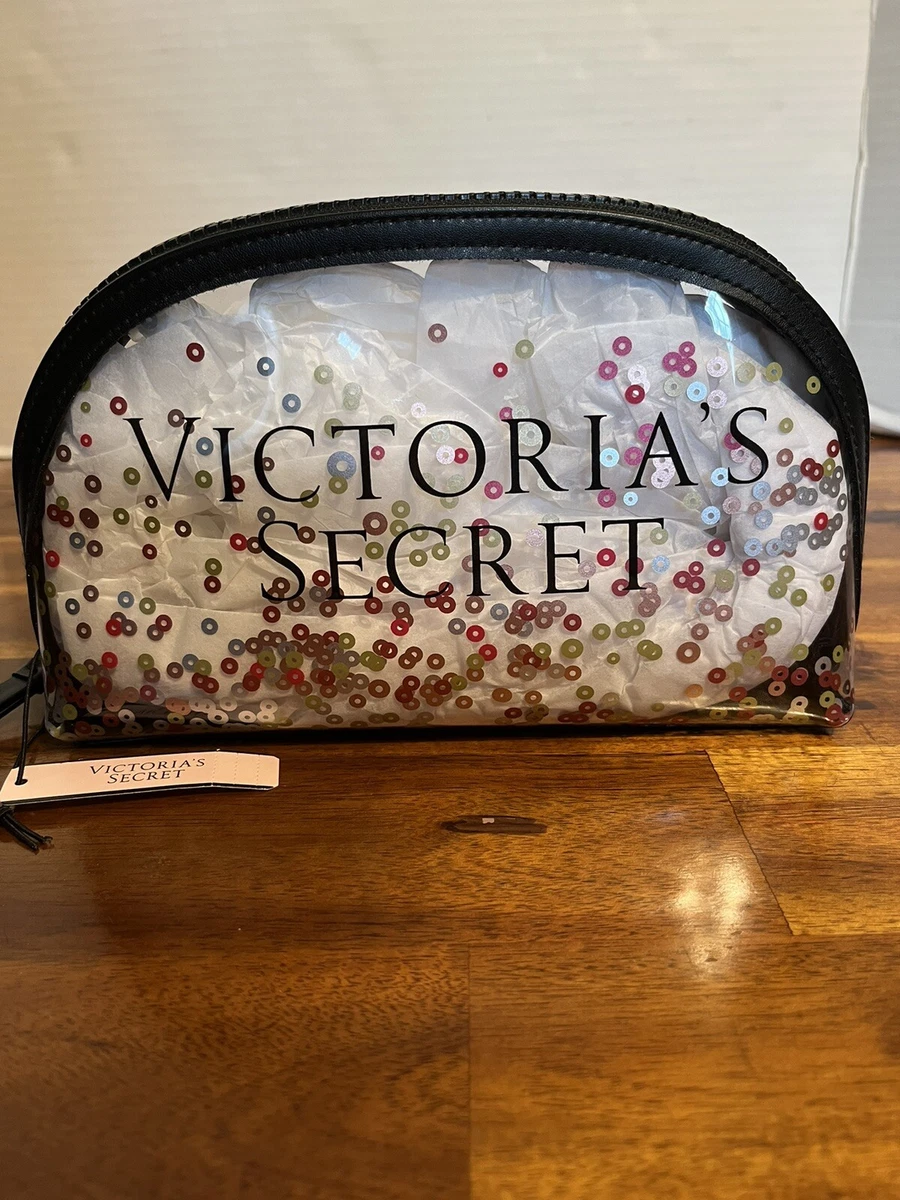 Victorias Secret Clear Confetti Sequins Zip Cosmetic Case Makeup Bag Pouch  2018