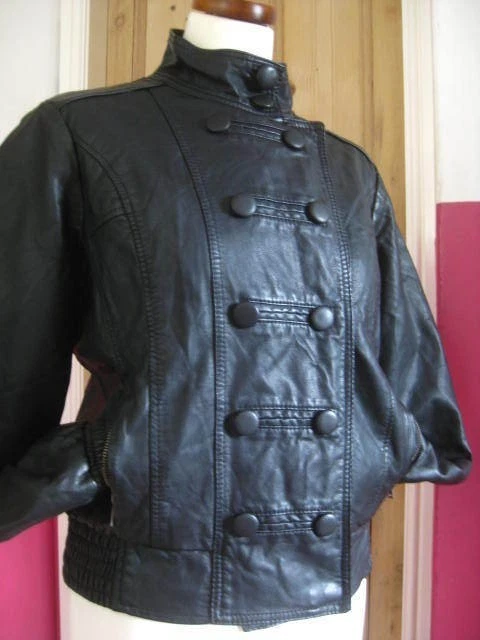 CHAQUETA DE CUERO SINTÉTICO NEXT 14 12 MILITAR steampunk aviador negro suave damas cremallera Foto 2 de 4