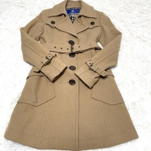 Burberry Blue Label Beige Angora Blend Wool Trench Coat Nova Check Size 38 Used - Picture 1 of 9