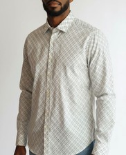 Banana Republic Mens Fitted Long Sleeve Button-Down Shirt 16-16 Plaid 100 Cott