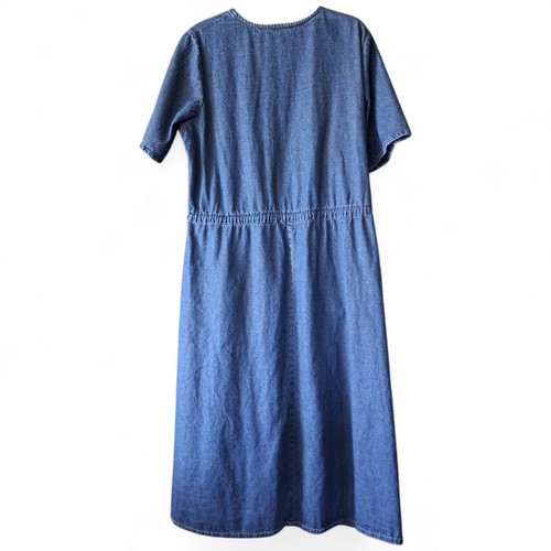 National Womens XL Midi Dress Denim Floral Granny Mumu Button Front Drawstrings - Picture 2 of 11