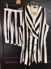 Vintage Coord shorts set black white striped USA made Beetlejuice Bold size XS/S