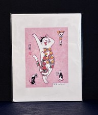 UNOPENED - Kazuaki Horitomo Kitamura Cat Art - Monmon Cat Lithograph - 8" x 10"