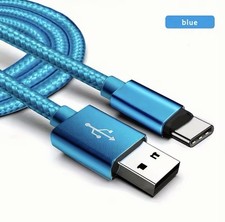 Blue Aluminum Braided USB to USB-C Charging  Data Sync Cable Durable Nylon