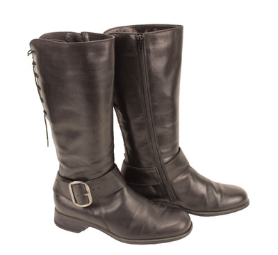 VaBene Stiefel Damen Gr. 39 Leder schwarz Schnallen geschnürt gefüttert FS60
