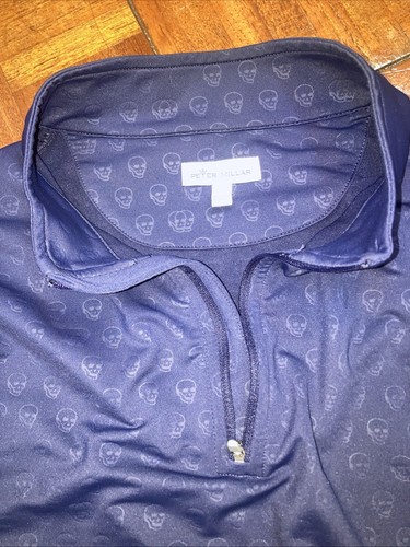 Peter Millar Golf Pullover Crown Sport Seeing Double Print 1/4 Zip XL Blue - Picture 2 of 5