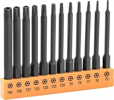 Torx Bit Set, 12-Piece Security S2 Steel Tamper Proof Star with Bit Holder, 3" L