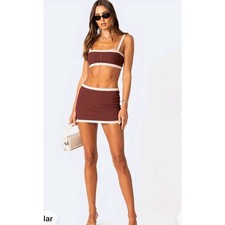 Edikted Burgundy Sutton Ribbed Crop Top and Mini Skirt Set Size Small NWT
