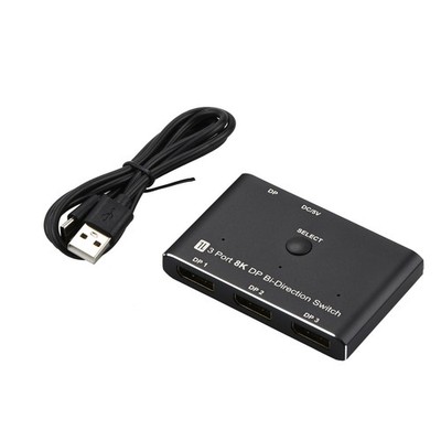 3 Port 8K DisplayPort Switch Splitter 1x3 Bi-Direction DP Switcher  Converter