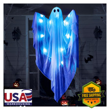 Halloween Hanging Ghost Light Up Decoration 47 Inches White Blue LED Waterproof