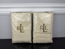 Vintage Ralph Lauren Post Road Eyelet Cream Ruffled Embroidered Standard Shams