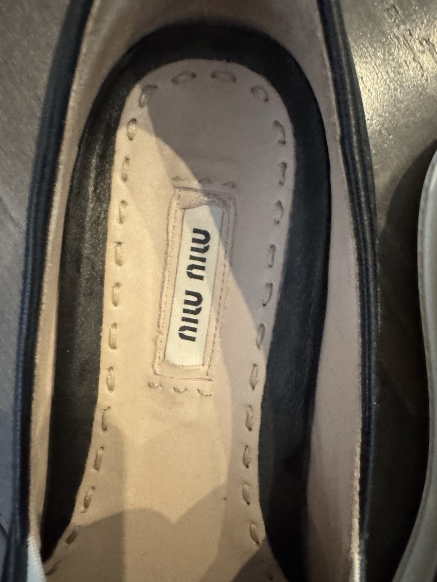 miu miu ブラックレザー ミュール MIU MIU Black Slip On Leather Sneakers 37.5 Silver cap | eBay