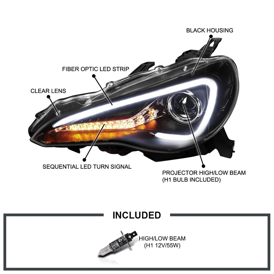 Black Fits 2012-2016 Scion FR-S [LED Sequential Signal] Projector Headlights — 第 3/4 张图片
