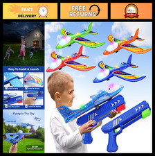 4 Pack Airplane Launcher Toys - LED Foam Glider Catapult Plane, 2 Flight Modes,