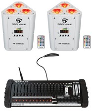  2 Rockville RF WEDGE WHITE RGBWA UV Wireless DMX Up Lights 384 Ch. Controller