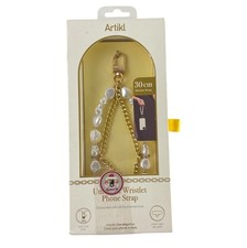 Artikl Universal Wristlet Phone Strap White Pearl Gold Chain w/Strap Card NEW