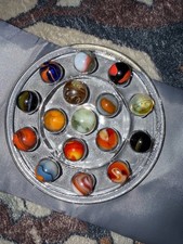 Vintage Glass Marbles Lot Swirl Cats Eye Agate Style Collection Mixed Colors 16p