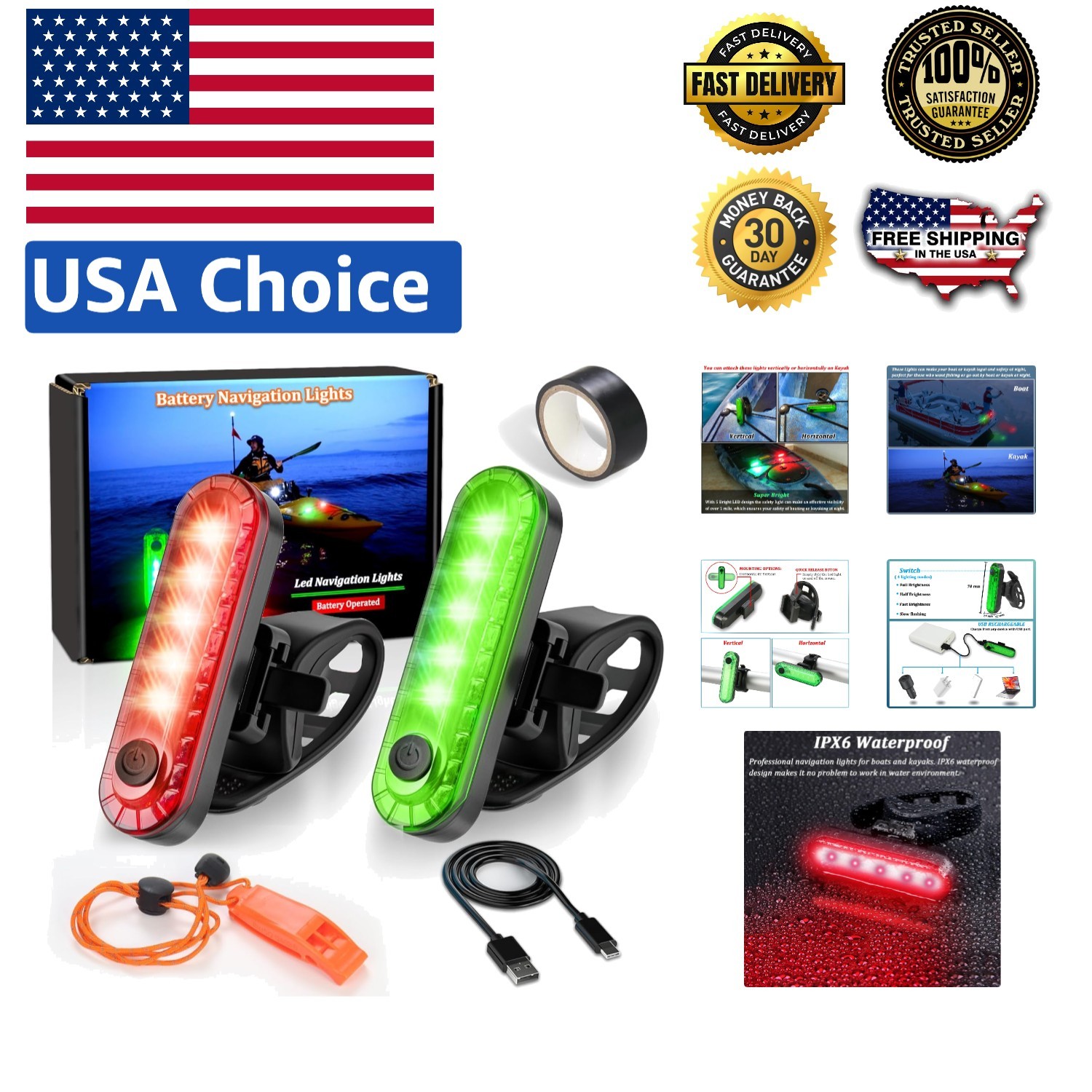 Versatile Nighttime Navigation Lights for Kayaks, Dinghies, and Paddle Boards