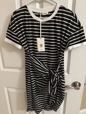 NWT Women’s Large Grace Karin striped t-shirt dress with a front tie wrap design