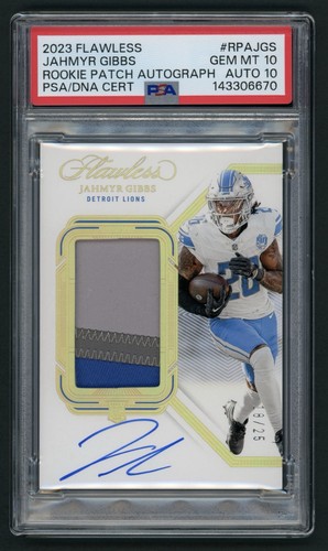 Jahmyr Gibbs PSA 10 AUTO 10 (pop 1) 2023 Panini FLAWLESS Autograph RPA Rookie RC