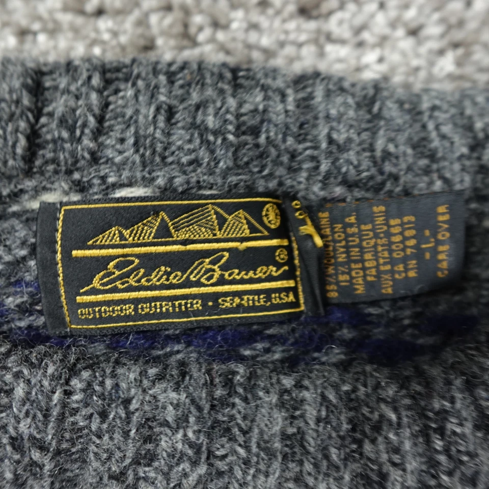 Suéter Eddie Bauer Para Hombres Grande Nórdico Isla Justa Tejido Lana Cuello Redondo Pullover Foto 4 de 4