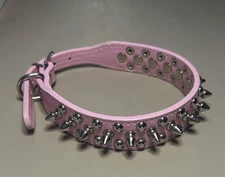NEW 1"x 16" Pink Leather Dog Collar Neck Strap Spiked
