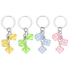 4pcs Lucky Dice Keychain Charm, Resin Dice Keyrings with 3 Pendants 4 Color
