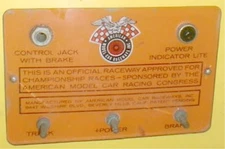 American Model Car Raceway Drivers Plug-In Station Plate Orange Back Ground #1