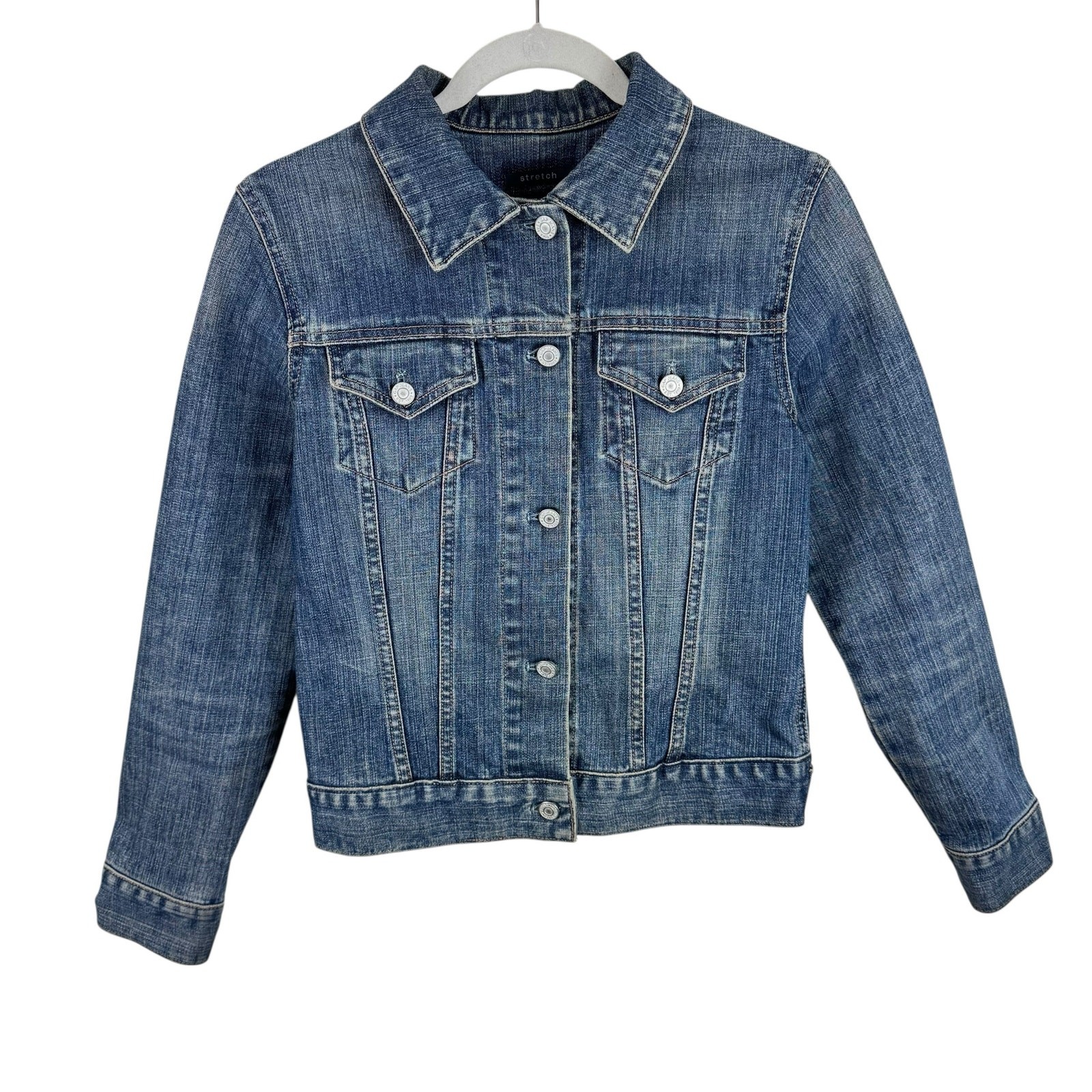 Gap Stretch Cotton Medium Wash Cropped Casual Classic Button Up Jean Jacket S