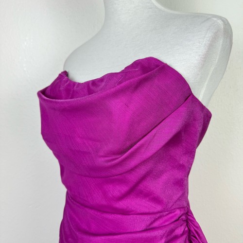 Maniju Neu mit Etikett Damen L Sabina Magenta Lila trägerlos drapiert Mini Brautjungfernkleid - Bild 5 von 13