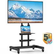 Rolling Mobile TV Stand with Wheels for 32 to 83 inch TVs, Modern Black Shelves