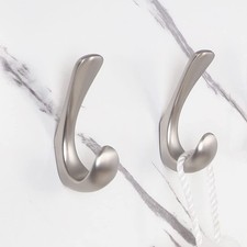 Wall Mounted Towel Hooks, Modern Brushed Nickel Bathroom Hooks 2 Pack, Silver