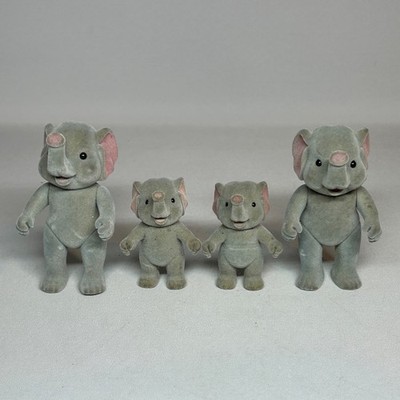 Vintage Forest Families Elephant Flocked Figures x 4 Toy Animals 1980's