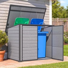  Resin Outdoor Trash Can Storage, Horizontal Shed with Base.einforced Floor