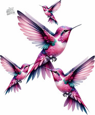 4 Pink Hummingbird Wall Tiles Glass Laptop Waterproof Decal Stickers