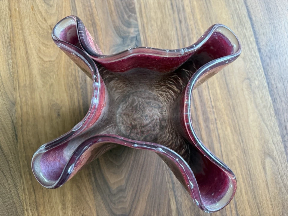 Signed Jones Glassworks Large Fused Art Glass Handkerchief Red Copper - Image 4 of 4