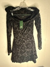 Target Wild Fable Women's Black Rose Flocked Mini Fit and Flare Dress Size XXS