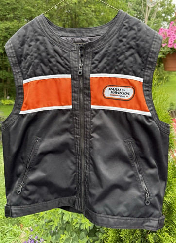 Vintage Harley-Davidson Women’s XL Nylon Vest Black Orange Motorcycle Biker Ligh