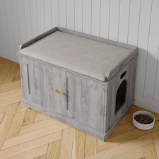 Cat Litter Box Enclosure Furniture Hidden Wood Cabinet with Door End Table Gray