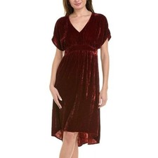 Cabi Short Sleeve Low Cut High Low Velour Tribute Dress Dark Red Womens XS