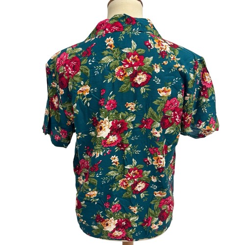 Vintage Basic Editions women's Floral shirt V neck short sleeve size M - Picture 3 of 9