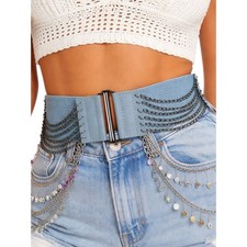 Vintage Y2K Gray Leather Layered Chain Belt Festival Statement Edgy Accessory