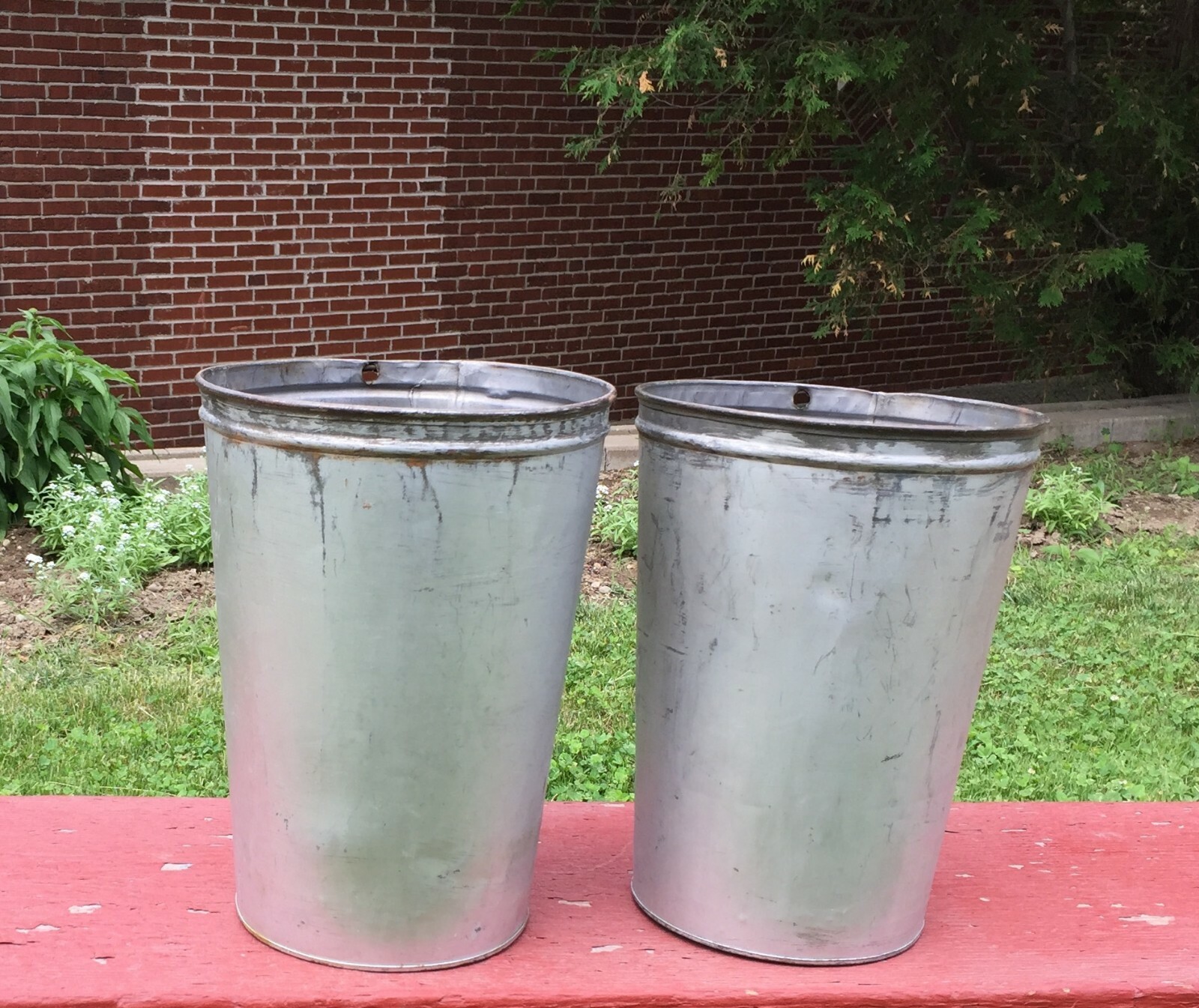 2 Nice OLD TIN Sap Buckets BUCKET FLOWERS PLANTERS! eBay